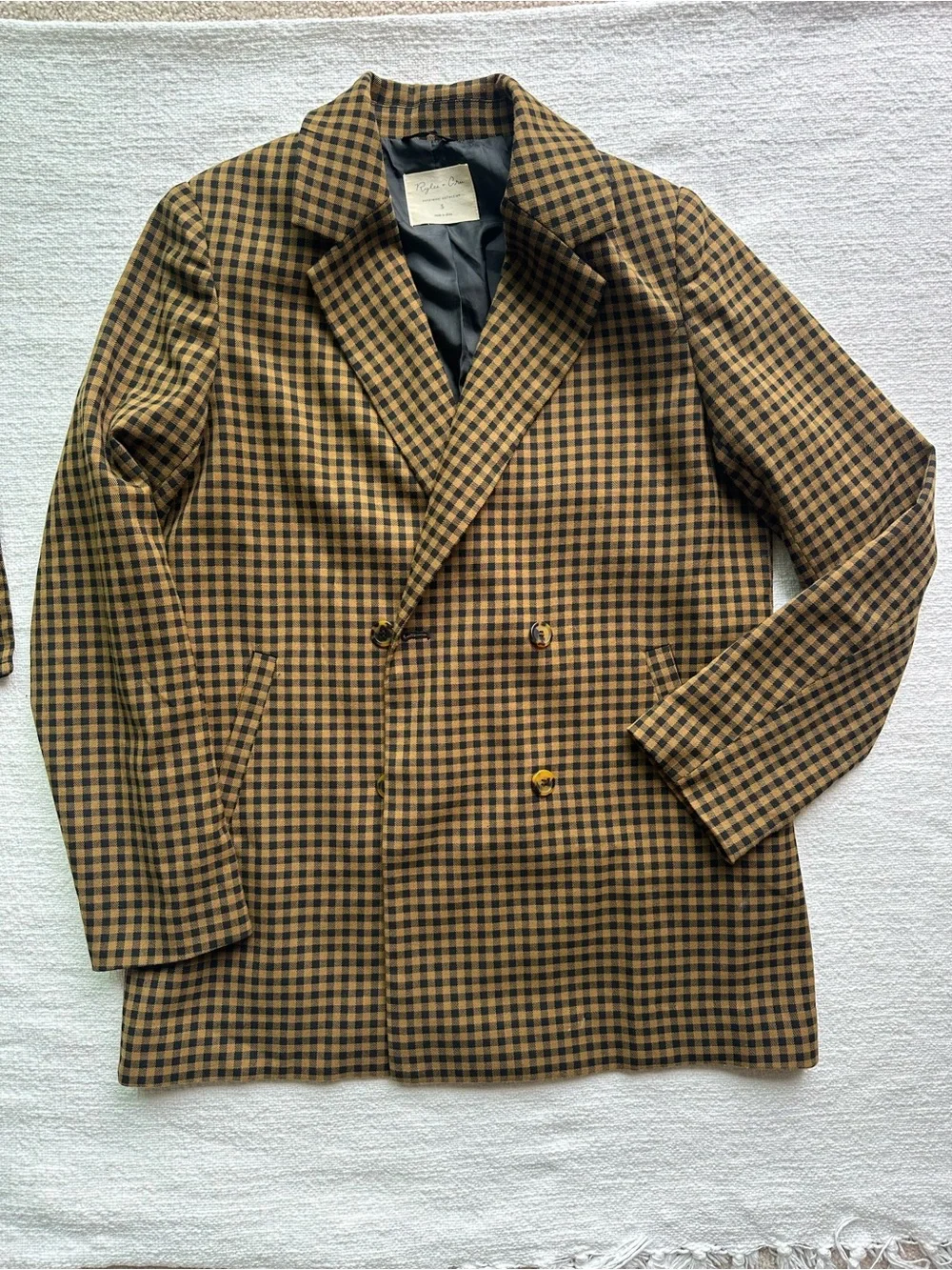Rylee + Cru Women's Double Breasted Blazer - Chartreuse Plaid & baby pants match